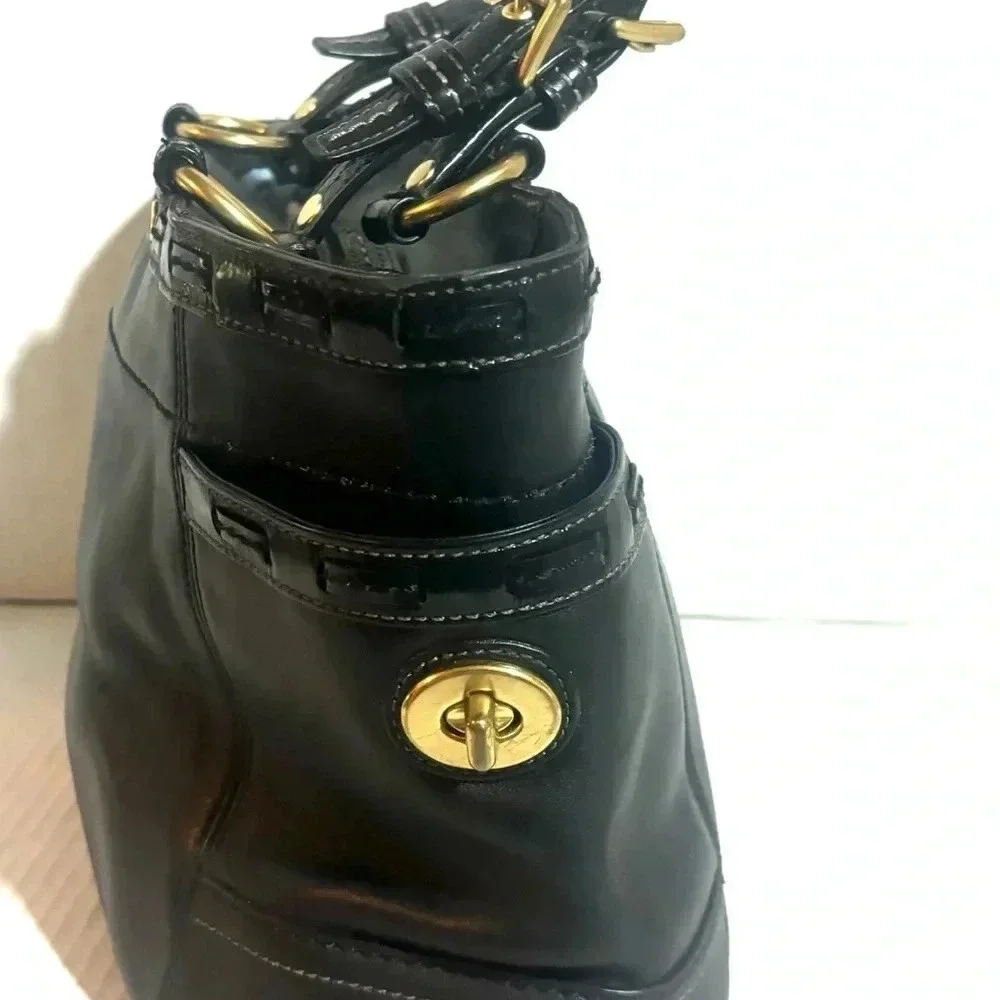 Coach black leather satchel handbag